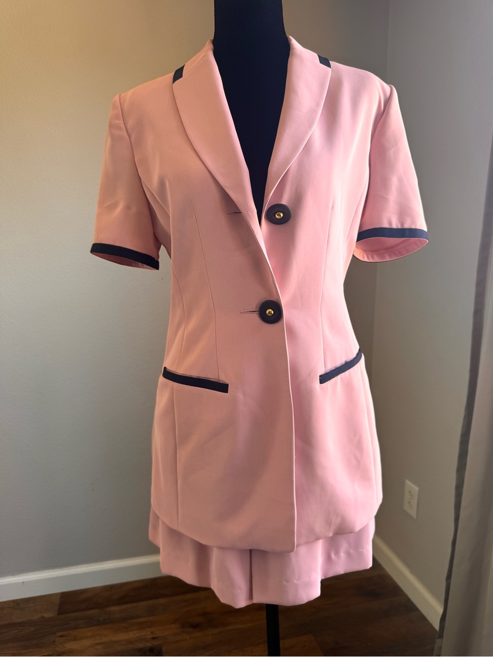 Mable Pink Short-Sleeve Suit Set Navy Trim